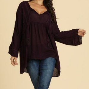 Suzanne Betro Weekend Eggplant V-Neck Hi-Low Tunic - Size: 2X